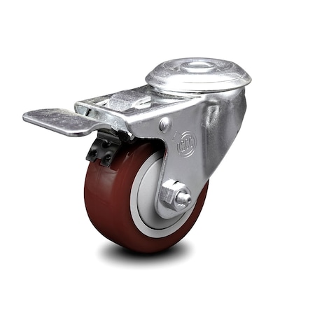 SERVICE CASTER 3 Inch Maroon Polyurethane Wheel Bolt Hole Caster with Total Lock Brake SCC SCC-BHTTL20S314-PPUB-MRN